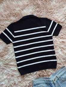 Women's Knitted Modal Blouse - 黑色 - 查看 4