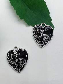 10pcs New Dark Big Heart Enamel Charms Gothic Retro Style Fashion Romantic Pendants For Making Handmade DIY Jewelry Accessories Valentines