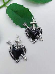 10pcs New Dark Big Heart Enamel Charms Gothic Retro Style Fashion Romantic Pendants For Making Handmade DIY Jewelry Accessories Valentines