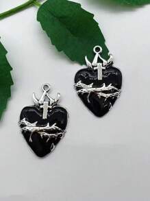 10pcs New Dark Big Heart Enamel Charms Gothic Retro Style Fashion Romantic Pendants For Making Handmade DIY Jewelry Accessories Valentines