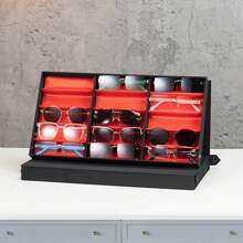 Uno scatola multifunzionale in seta di pongee a 15 scomparti di colore nero e rosso, giovanile, alla moda e senza tempo, adatta per la conservazione di occhiali ottici, gioielli, orologi, orecchini, occhiali da sole, adatta per uomo e donna, stile casual, design semplice, facile da riporre, adatta per tutte le stagioni primavera, estate, autunno e inverno - Stile regolare - Visualizzare 8