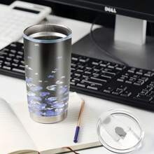 20OZ Taza aislada con bonito estampado floral azul, de acero inoxidable con doble pared y aislamiento al vacío. Botella de agua premium, recipiente para bebidas de verano portátil y práctico, termo para café con hielo perfecto para actividades al aire libre, camping, senderismo, conducción y viajes, idea de regalo perfecta