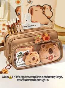 1pc Upgrade Large Capacity Portable Clamshell Detachable Transparent Pen Bag, Can Be Used To Store A Series Of Desktop Student Stationery Bag Such As Ruler Pen Erasers, Multi-Functional Dormitory Cosmetics Storage Bag, Campus Series Classroom Student Office Stationery Pencil Box, No Accessories Gifts Back To School,Pencil Case,Pencil Pouch,School Bag