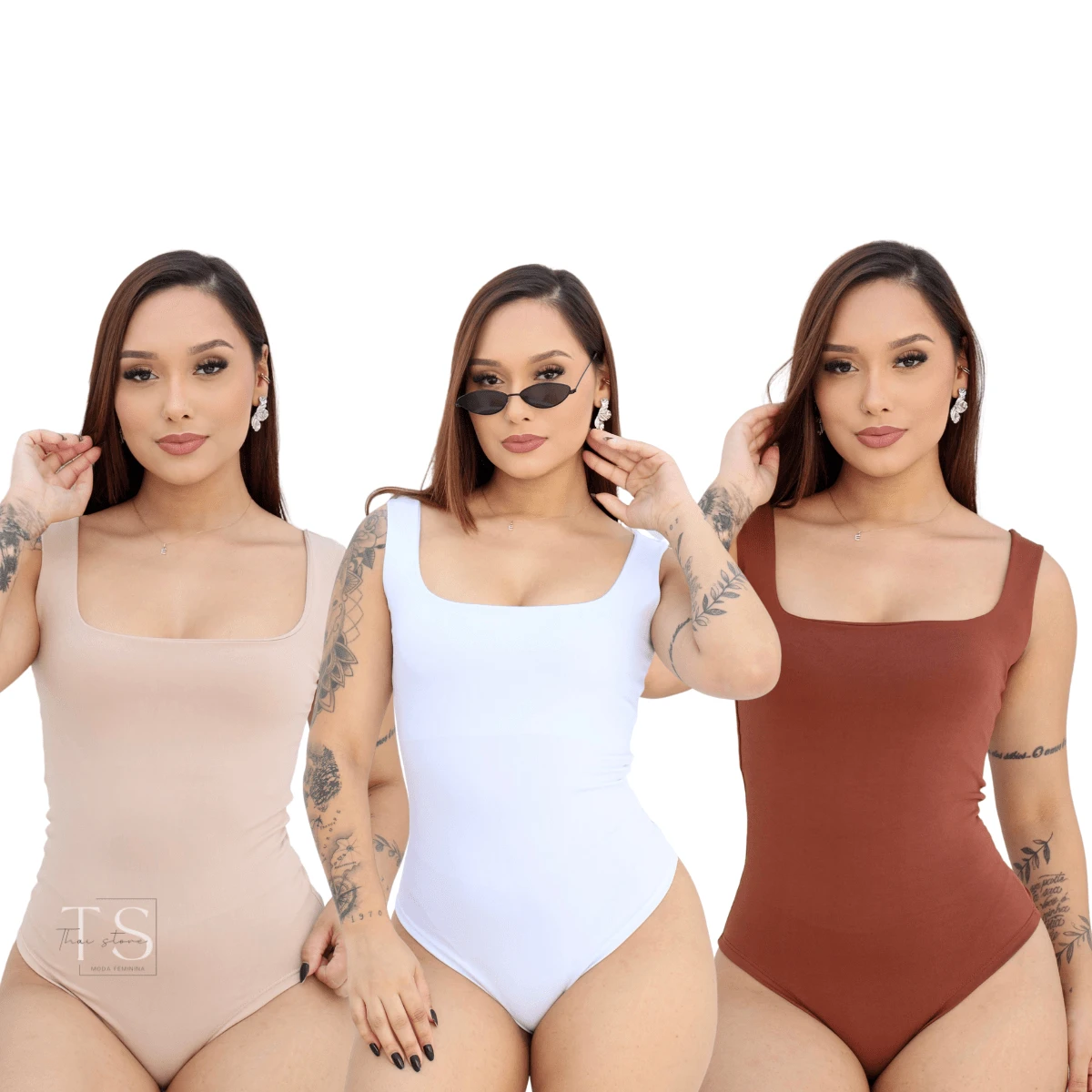 Women Bodysuits - 白色 裸棕色 - 查看 1