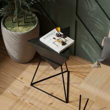 COZAYH Modern Geometric End Table With Wooden Top And Metal Base, Unique Pyramid Side Table Plant Stand For Office, Living Room, Bedroom, Triangle, Black - 黑色 - 查看 10