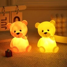1 Peça Luz Noturna Inclinada de Urso de Pelúcia com 4 Cores de LED, Lâmpada de Ambiente de Urso Fofo para Quarto e Sala de Estar, Decoração Luminosa de Urso de Pelúcia para Festa e Festival