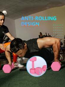 CANMALCHI Hexagon Dumbbell Free Hand Weight Set 12KG With Storage Rack,Suitable For Home Gym Exercises,Weight Lifting Workout Training Equipment - Pink - View 4