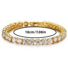 1pc 18CM Circular Zirconia Tennis Bracelet, Single Row Fully Studded Tennis Chain, Hip Hop Jewelry, Christmas, New Year, Valentine's Day Holiday Gift
