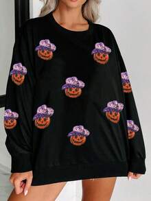 万圣节南瓜亮片运动衫