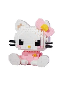Sanrio Jeu de blocs d'assemblage mignons, jouet de construction de chat de dessin animé charmant. Cadeau d'anniversaire ou de Pâques idéal pour les jeunes enfants, fabriqué en matériau PP (certaines pièces peuvent être aléatoires)
