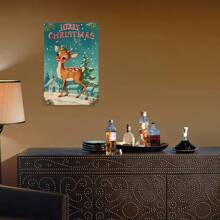 1pc Vintage Deer Metal Tin Sign, Merry Wall Decor, Retro Iron Foil Carving Art For Indoor Outdoor, Home Bedroom Dining Room Bar Cafe School Library Garage - 8x12 Inch, Stickers, Wall Decal, Vinly Decal For Home Decorations, Spring Decoration Items Refresh Your Home, Rama Decoration Stickers
