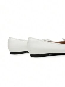 Women's Flats Round Toe Ballet Bow Fashionable And Comfortable Slip-On College School Casual Party Dance Colorblock Flat Shoes - 黑與白 - 查看 8