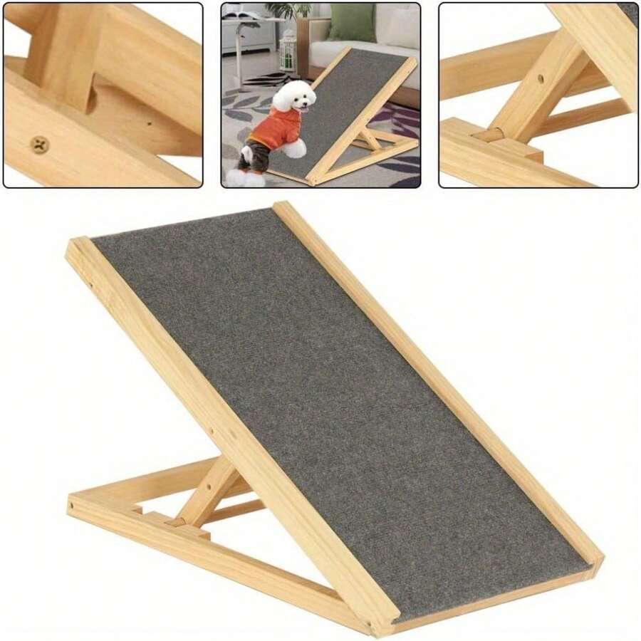 Wooden Pet Ramp Dog Ramp Pet Puppy Adjustable Solid Wooden Ramp Dog Ramp For Sofa Bed With Non-Slip Carpet Pets Ladder For Travel (L70cm X W35cm X H30/40cm) - Variant1 - View 1