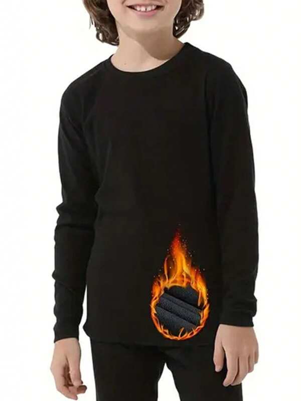 1 Stück Jungen Schwarze Warme Oberbekleidung, Warme und Kalte Outdoor Ski Basisschicht, Bequeme Pyjamas Zuhause Geschenke für Herbst und Winter