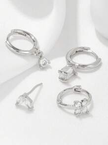 4 件/套时尚环形耳环套装精致耳环堆叠套装适合多个穿孔防过敏时尚珠宝，理想的女士珠宝礼物 - 4個裝-樹葉花方形耳環 - 查看 6