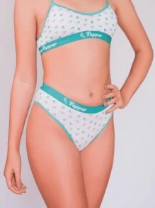 Kit 3 Children's Youth Sets Bra And Panties Plain Cotton - 彩色 - 查看 3
