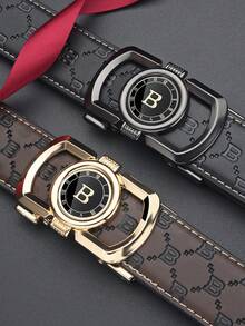 Thắt lưng nam có khóa tự động, thiết kế đầu khóa chữ, thắt lưng thời trang, họa tiết ép, chiều dài có thể cắt theo vòng eo. - Nhiều màu - Xem 8