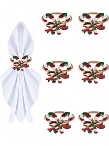 4-6pcs Colorful Wreath Napkin Rings Christmas, Christmas Tree, Bell, Rhinestone Reindeer, Wreath, Candy Cane Bow, Merry Christmas Text Tabletop Decor Santa Claus Small Ornament; Suitable For Christmas Party, Wedding, Birthday Party, Room Decoration, Table Decoration, Home Decor, Holiday, Party, Wedding And Dinner - Multicolor - View 12