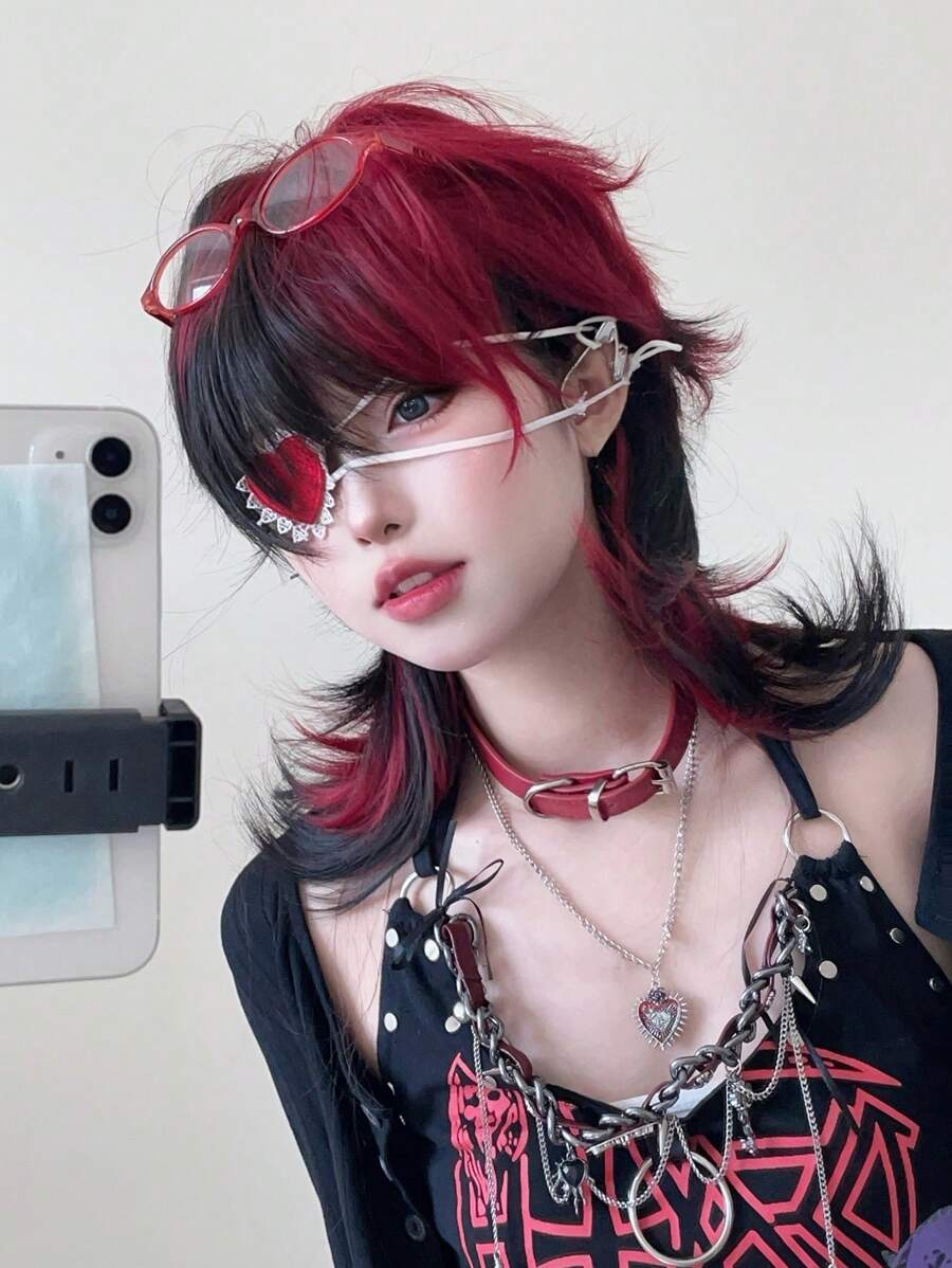 alicegarden 1 Piece Synthetic Heat-Resistant, With Bangs , In Multi Color Wigs , 16 Inches Long, Made From Fiber, Stylish Wigs, Natural And Realistic Wig(Excluding Accessories) - 彩色 - 查看 1