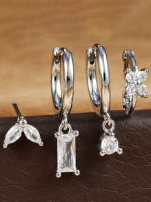 4 件/套时尚环形耳环套装精致耳环堆叠套装适合多个穿孔防过敏时尚珠宝，理想的女士珠宝礼物 - 4個裝-樹葉花方形耳環 - 查看 14