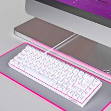 HXSJ 60% Wired Mechanical Gaming Keyboard, Pink LED Backlight 68 Key Compact Wired Office Keyboard, Suitable For Windows Laptops, PCs And Macs (Wired Use Only) - White - View 5