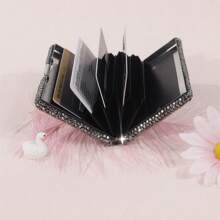 1/2 szt. Czarny szklany diamentowy uchwyt na karty kredytowe, metalowy antymagnetyczny portfel na karty, przegródki na karty/wizytówki, etui na prawo jazdy, etui na karty bankowe, ceramiczne i szklane dekoracje diamentowe, odpowiednie do biura, szkoły, domu