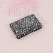 1/2 szt. Czarny szklany diamentowy uchwyt na karty kredytowe, metalowy antymagnetyczny portfel na karty, przegródki na karty/wizytówki, etui na prawo jazdy, etui na karty bankowe, ceramiczne i szklane dekoracje diamentowe, odpowiednie do biura, szkoły, domu