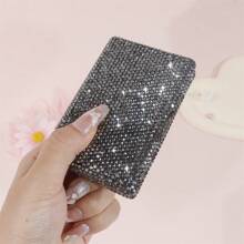 1/2 szt. Czarny szklany diamentowy uchwyt na karty kredytowe, metalowy antymagnetyczny portfel na karty, przegródki na karty/wizytówki, etui na prawo jazdy, etui na karty bankowe, ceramiczne i szklane dekoracje diamentowe, odpowiednie do biura, szkoły, domu