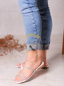 Women's Rhinestone Flat Sandal - trắng - Xem 5
