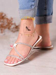 Women's Rhinestone Flat Sandal - trắng - Xem 1