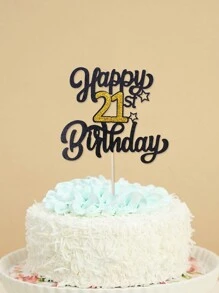 闪亮黑金亮片蛋糕装饰，适用于13/18/21/30/40/50/60/70岁生日派对装饰，优雅里程碑周年纪念蛋糕装饰 - 黑金色 - 查看 5