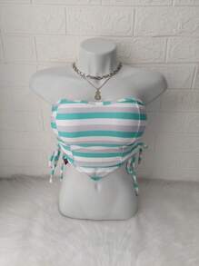 Women's Cropped Top With Band And Tie With Suplex Cup Strapless Blogueirinha One Size - Fits Sizes 36 To 42 - 淺綠配灰色 - 查看 1