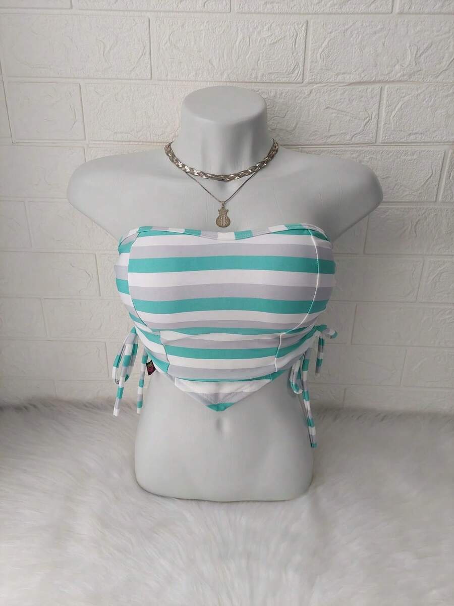 Women's Cropped Top With Band And Tie With Suplex Cup Strapless Blogueirinha One Size - Fits Sizes 36 To 42 - 淺綠配灰色 - 查看 1