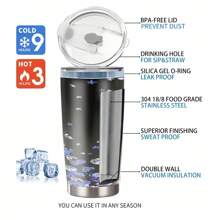20OZ Taza aislada con bonito estampado floral azul, de acero inoxidable con doble pared y aislamiento al vacío. Botella de agua premium, recipiente para bebidas de verano portátil y práctico, termo para café con hielo perfecto para actividades al aire libre, camping, senderismo, conducción y viajes, idea de regalo perfecta