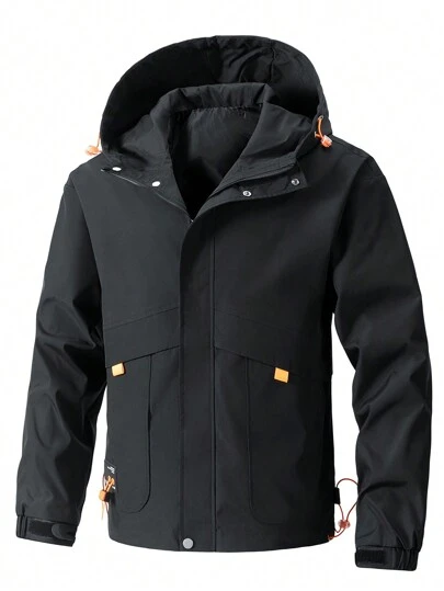 1pc Men's Outdoor Windproof Waterproof Jacket, Casual Loose Fit Sports Hooded Coat, Fall