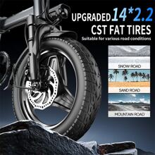 Electric Bike, 20MPH 500W Peak Electric Bike For Adults, Up To 30Miles Adult Electric Bicycles With 2 Seats, 14'' Tire Folding Ebike For Commuter With Full Shock Absorption System