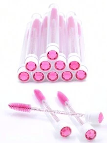 10 件装钻石睫毛刷管睫毛延长睫毛膏刷盒装眉梳刷涂抹器可更换防尘闪亮钻石化妆刷 - 彩色 - 查看 8