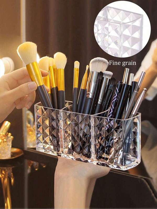 1pc Transparent Diamond Pattern Cosmetic Brush & Nail Art Supplies Beauty Tool Storage Box