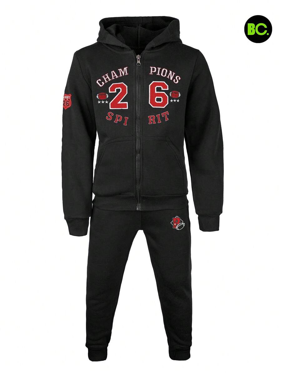 Big City Pants Boy Youth Set Plush Fleece Fashion - 黑色 - 查看 1