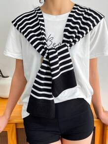 1 件女士针织条纹披肩轻质围巾，适合夏季，非常适合办公室和空调房间，可保持颈部温暖配饰女士