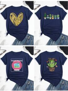 T-shirt à col ras-du-cou à manches courtes et imprimé graphique de base personnalisable pour femmes