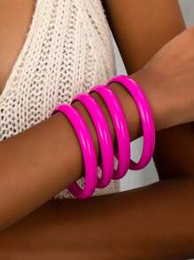 4入組時尚素面圓形手環，女士休閒禮物 - 金黃色 - 查看 4