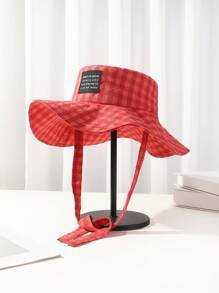 1pc Checkered Breathable Wide Brim Lace-Up Retro Bucket Hat, Large Brim UV Protection Sun Hat For Spring & Summer - Multicolor - View 16