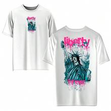 Unisex 100% Cotton T-Shirt Front And Back Print Streetwear ROUND NECK - White - View 1