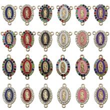 12/24 peças Liga Esmalte Virgem Maria Charms Mix Color Esmalte Incrustação Strass Nossa Senhora Link Medalha Floral Peça Central Conexão Para Fazer Joias