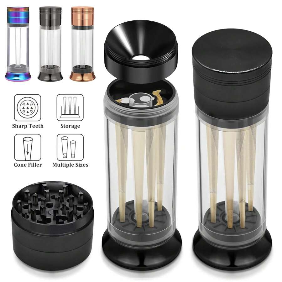 1pc, 3-In-1 Multifunctional Grinder, Set Grinding, Filling, Storage In One, With Magnetic Cap, Easy To Grind Herbs, Cone Loading And Storage, Evenly Fill Your Cone - Multicolor - View 1