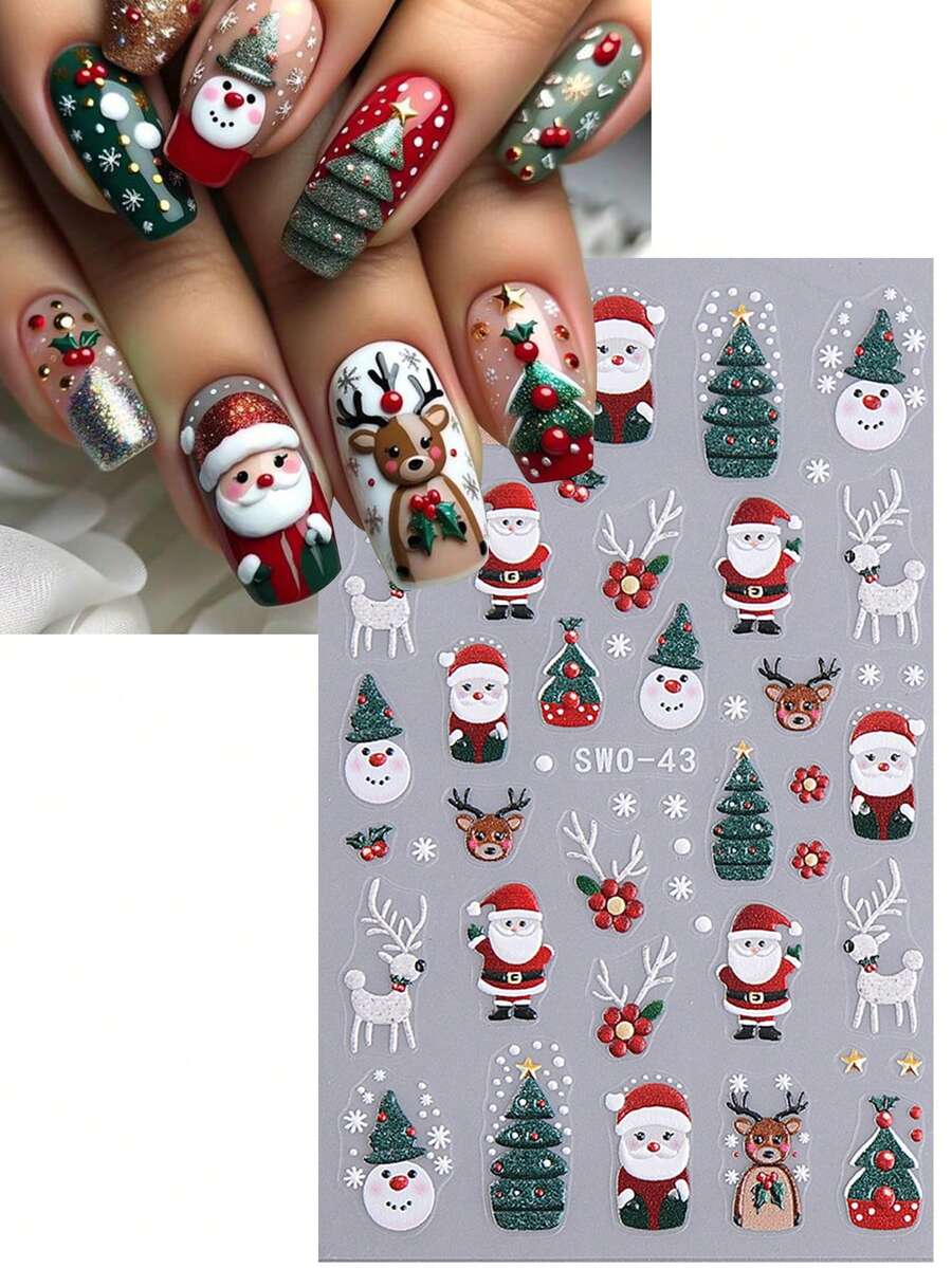2PCS 5D Christmas Holiday Nail Art Stickers Festival Design Gingerbread