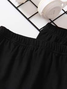 3 peças/Conjunto Leggings Casuais com Estampa Combinável para Meninas Pré-Adolescentes, Calças com Estampa de Borboleta para Meninas Pré-Adolescentes - Preto - Visão 4