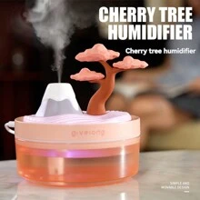 1 szt. Nawilżacz powietrza do szkoły zasilany z baterii z wiśnią/palmą/kaktusem/sosną, podwójny tryb mgiełki: ciągły/przerywany, 7-kolorowe oświetlenie nastrojowe, łatwe napełnianie wodą, odpowiedni do sypialni/salonu, świetny pomysł na prezent dla par, kochanków