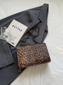 A Vintage Fashion Leopard Print Bag, Hardware Lock Closure, Flap Opening, Metal Double Chain, Multi-Functional And Elegant Shoulder Crossbody Bag, Suitable For Girls' Daily Life, Leisure, Commuting, Work And Student Use, Cheetah Print Bag For Women Leopard Comeback , Leopard Cheetah Print - Multicolor - View 5
